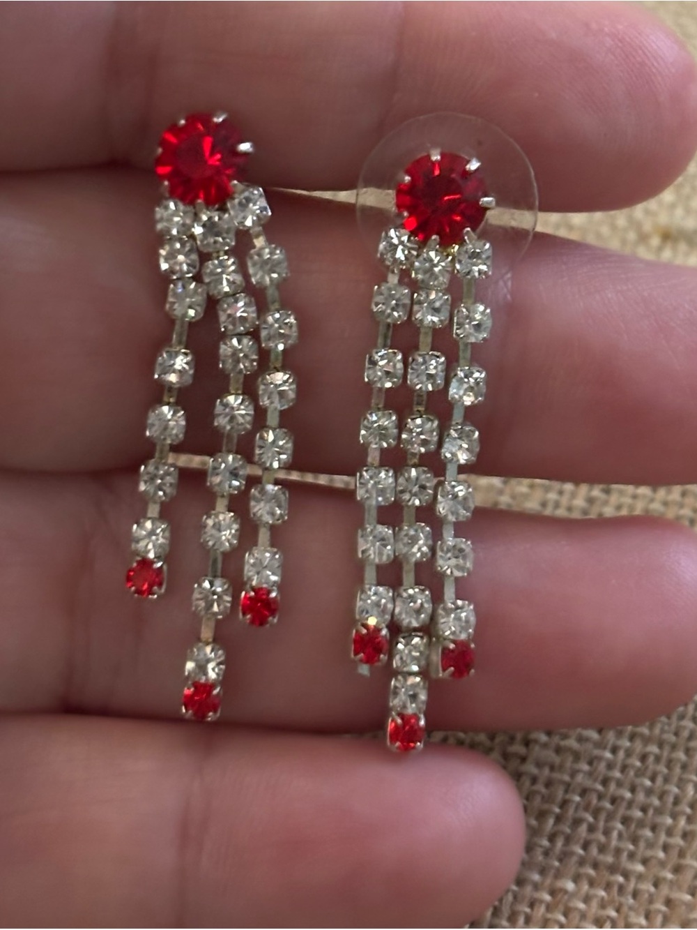 Red clear rhinestone dangle Earrings